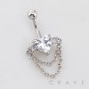 HEART CZ WITH DOUBLE ROPE CHAIN BELLY BUTTON NAVEL RING 316L SURGICAL STEEL